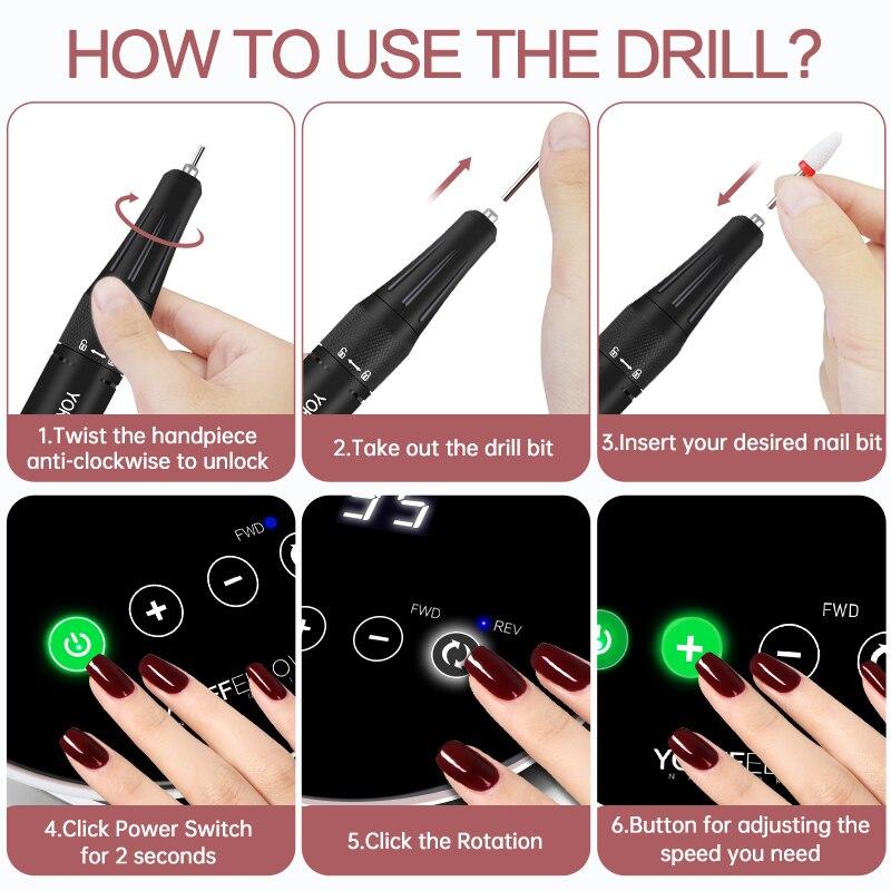 35000RPM Nail Drill Machine for Manicure Nail File with Touch Screen Acrylic Electric Nail Drill Milling Cutter Nail Art Tools