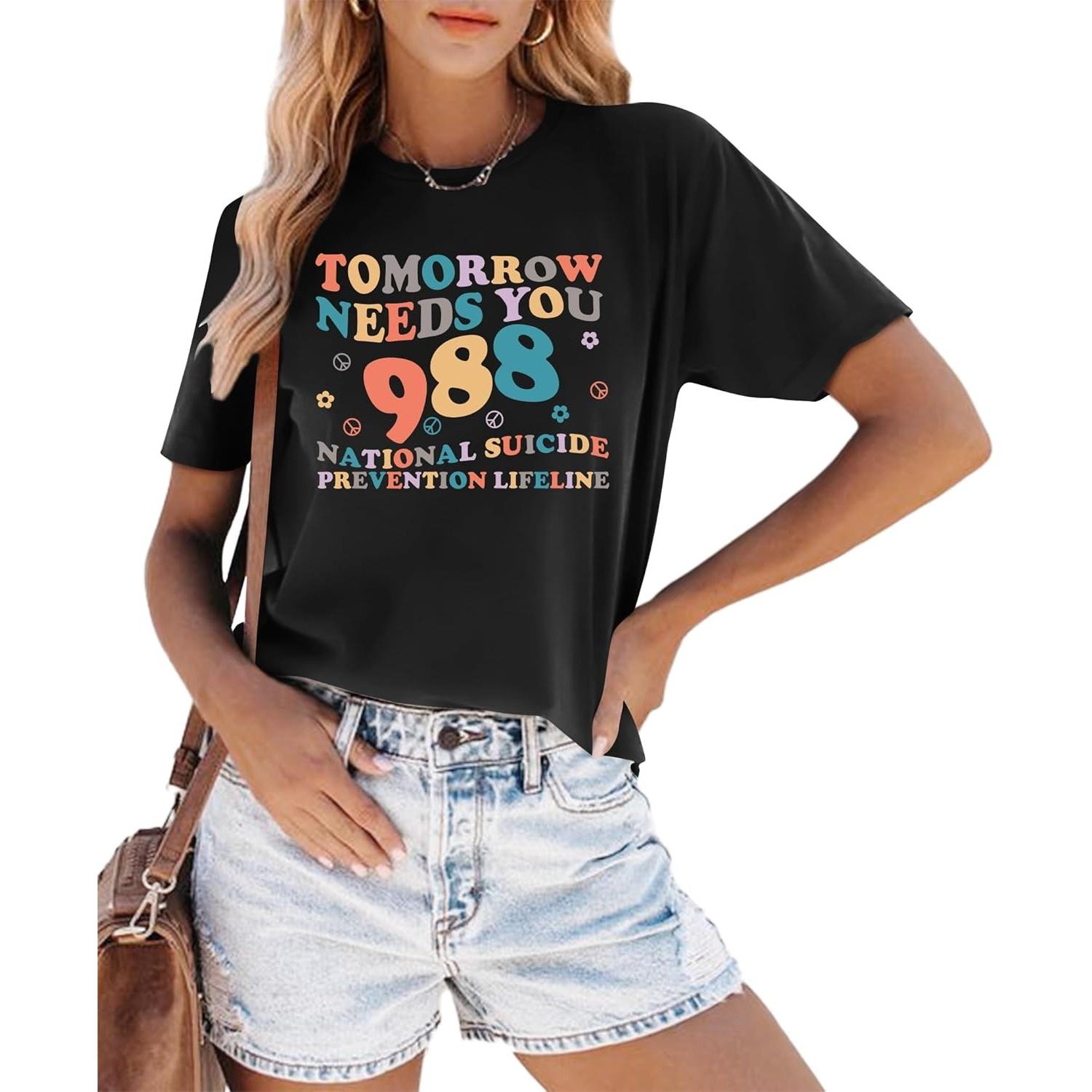 

Suicide Prevention Awareness Shirt for Women 988 T-Shirt Mental Health Matters Tees Therapist Top Self Love T-Shirts XXXXXL чорний