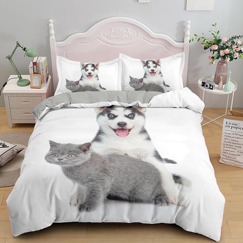 Animal Cat Duvet Cover King Queen Black White Funny Cute Pet Kitty Bedding Set For Kids Teens Adult Fashion Soft Comforter Cover