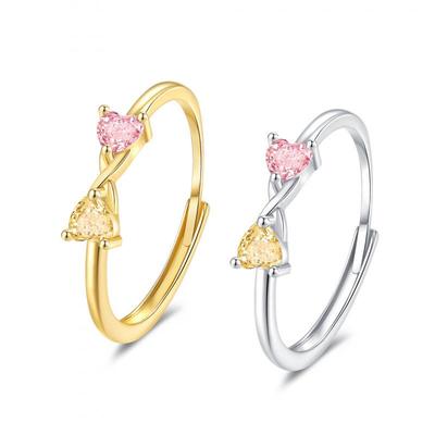 Personalisierter Doppelherzring im europäischen-amerikanischen Stil mit Auswahl des Geburtssteins (1-12 Monate), Eingefasster Zirkonia