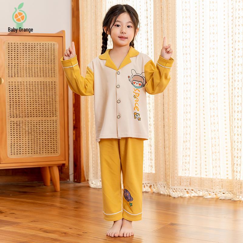 New Pure Cotton Children's Cardigan Pajama Set - Short Sleeve, Loose Fit for Boys & Girls