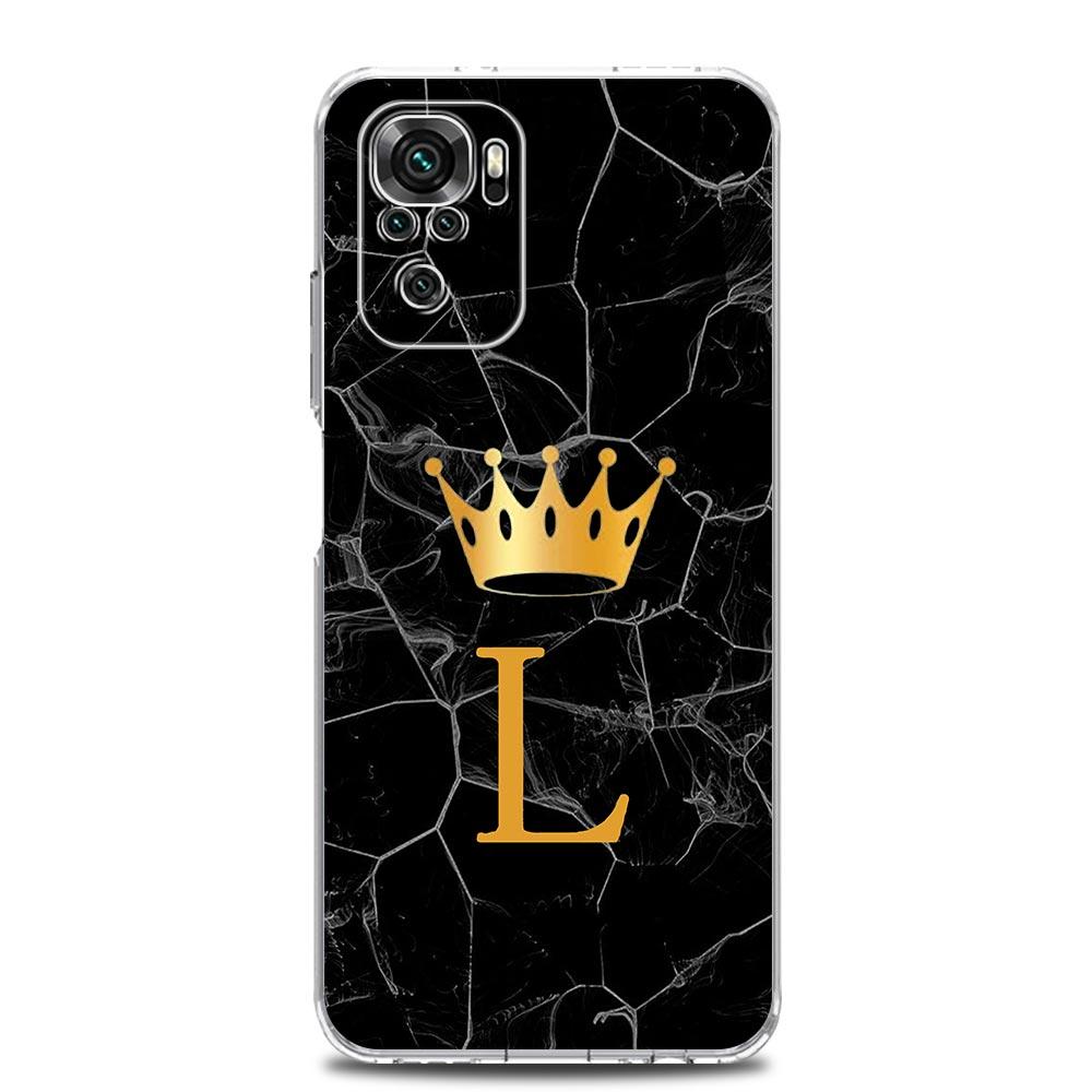 Crown Letter A To Z Phone Case For Xiaomi Redmi Note 13 12 5G 9S 9 8 10 11 Pro Plus 4G 9T 13C 12C10C 9C 9A 7 Pro Clear Cover