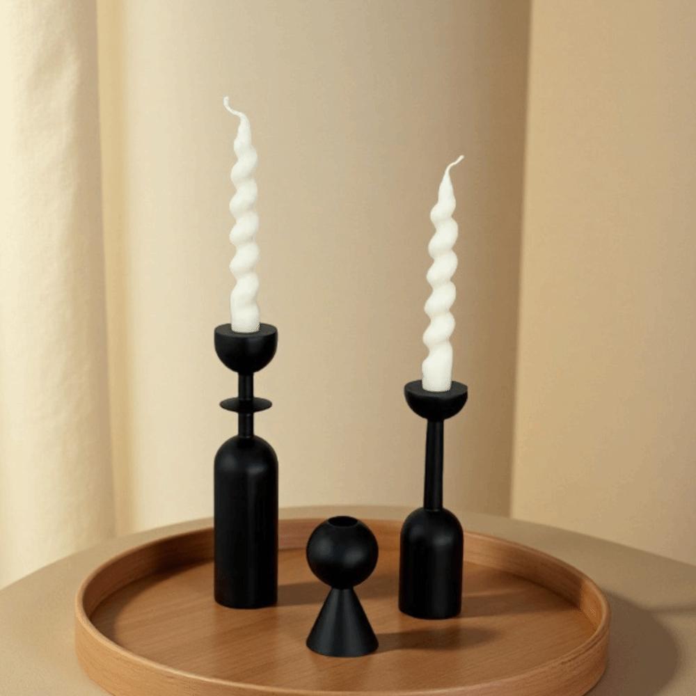 3 Stück/Set Vintage Holz Kerzenhalter Minimalistischer Kandelaber Dekorativer Kerzenständer Wohnzimmer