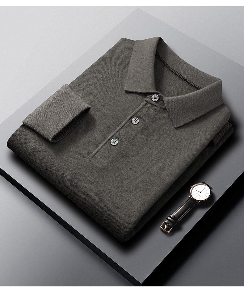 Men's Wool Silk Lapel Sweater, Solid Color, Versatile Thin Knitwear, Fashionable for All Ages.