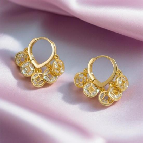 2026 New Year 3D Copper Coin Heart Stud Earrings - Light Luxury & Elegant Style