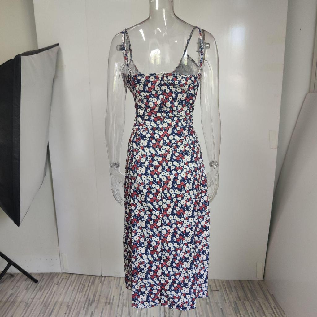 2026 Spring Collection: Women's Printed Camisole Slit Long Dress - European & American Style