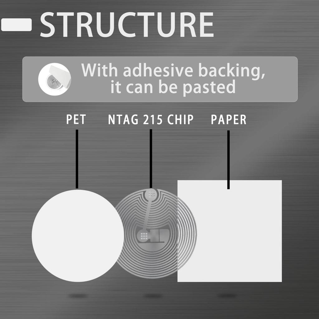 NFC Tags NTAG215 White NFC Waterproof Rewritable 25mm Diameter 504 Bytes NFC Compatible with Tagmo and All Phones and Devices (100-Pack) Labels,