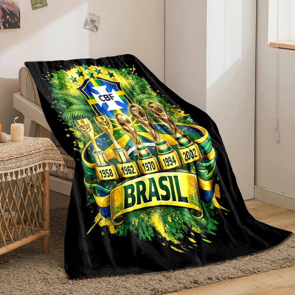 Brazil Soccer Champion Designed Flannel Blanket for Bedroom, Living Room, Sofa, and Nap
