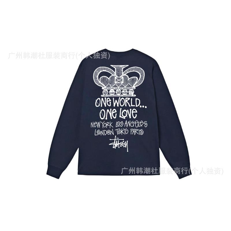 3. Cross-border Stuart long-sleeved printed t-shirt American trendy cylindrical cloth casual loose men and women the same style