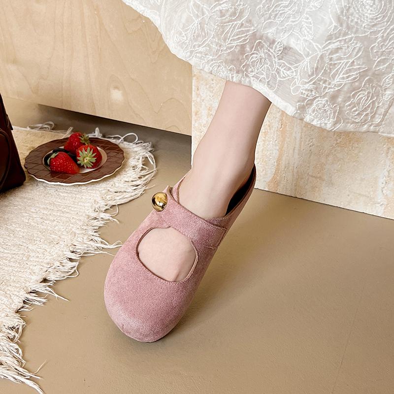 Fashion Aphixta Candy Color Flat With Women Slippers Cow Suede Metal Decoration Shoes Sweet Round Toe Slip On Outside Slide Mules