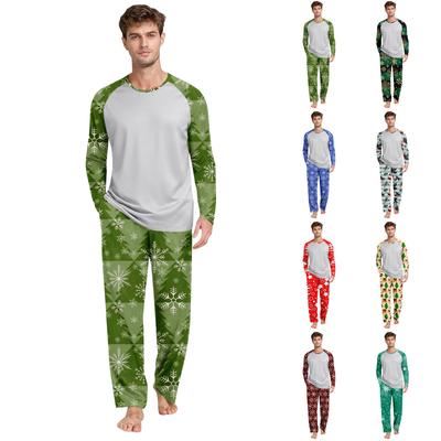 Men's Printed Round Neck Top Casual Comfortable Long-Sleeved Pants Pajama Set