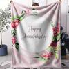 Happy Anniversary Throw Soft Flannel AC Blanket Lightweight Summer Nap Throw Cozy  Blanket for Sofa Bed Travel Home