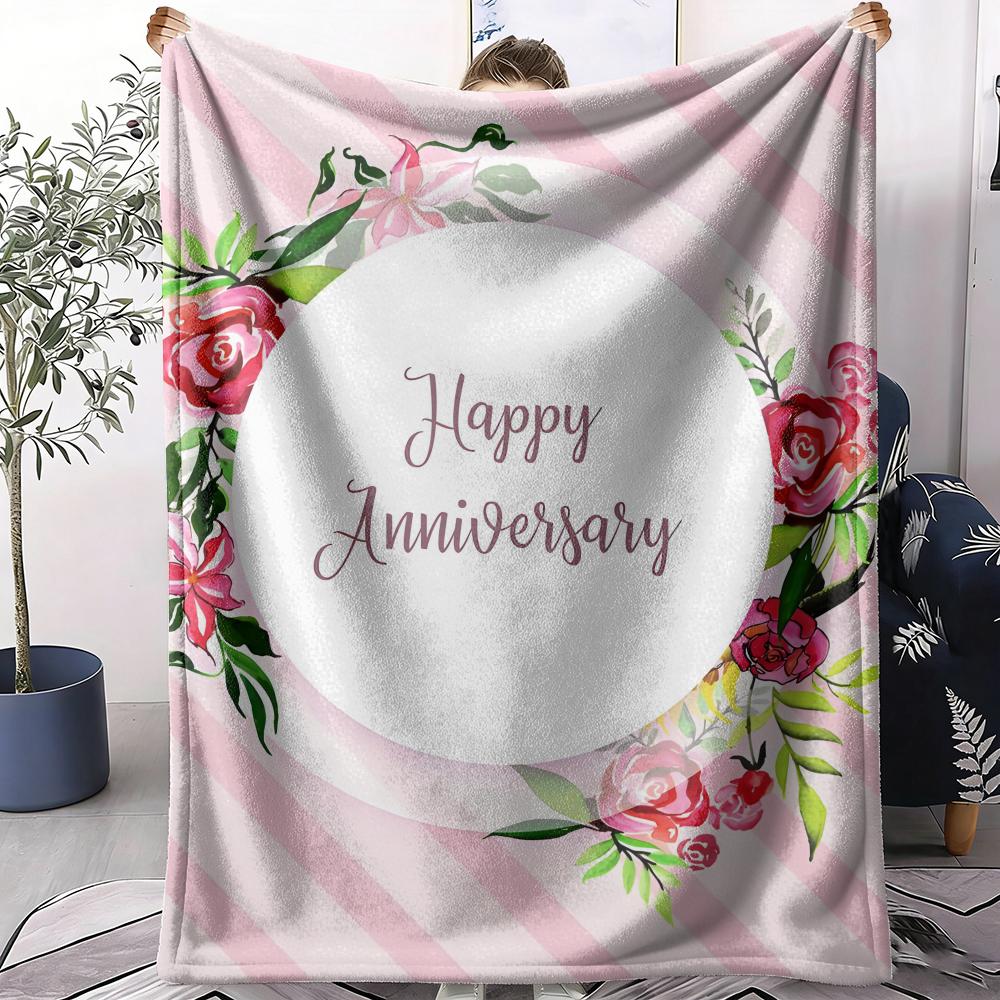 Happy Anniversary Throw Soft Flannel AC Blanket Lightweight Summer Nap Throw Cozy  Blanket for Sofa Bed Travel Home