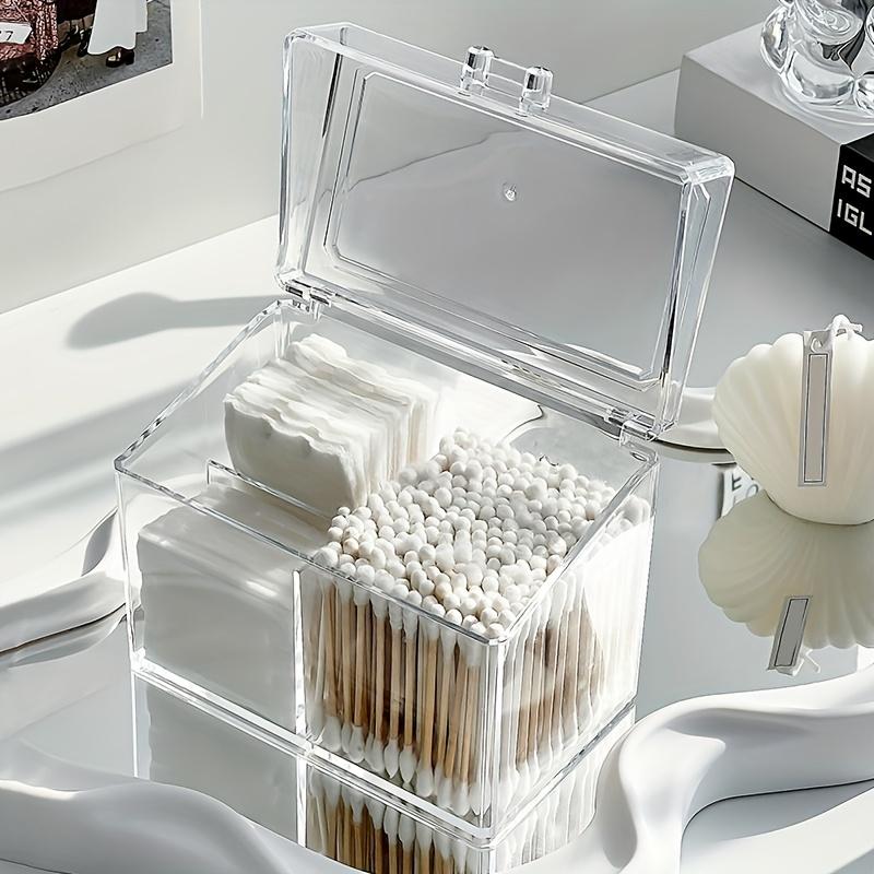3-Compartment Acrylic Storage Box with Lid - Clear Cosmetic Organizer for Cotton Swabs, Makeup Pads & Beauty Tools