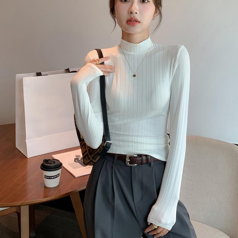 Schlanker Pullover für Damen Herbst und Winter mit Rollkragenpullover darunter Langärmliger lässiger und einfacher Strickpullover für Damen