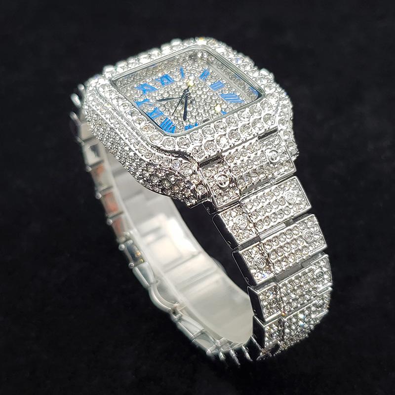 Luxury Diamond Watches for Women Fashion Silver Iced Out Square Wristwatch High Quality Bling Party Jewelry Clock Wedding Gift
