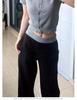 Women's Black Sports Sweatpants - Loose, Straight, Wide-Leg, Floor-Length, Slimming Drape, Spring Casual Wear