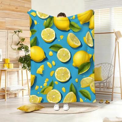 Summer Print-Vtg Lemon Throw Lightweight  Flannel Blanket Soft Skin-friendly for Summer Cooling