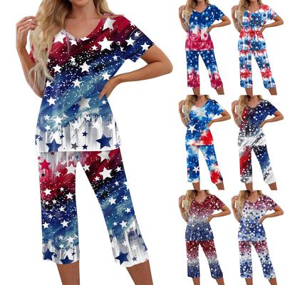 2 Piece Sets For Women Short Sleeve Top And Pants With Pockets Workout Soft Print Sets
