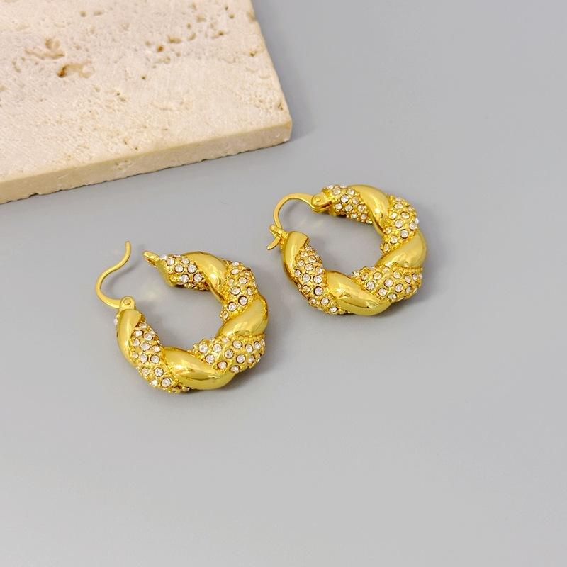 French Light Luxury High-End Geometric Design Earrings Women'S Zircon Winding Stud Earrings