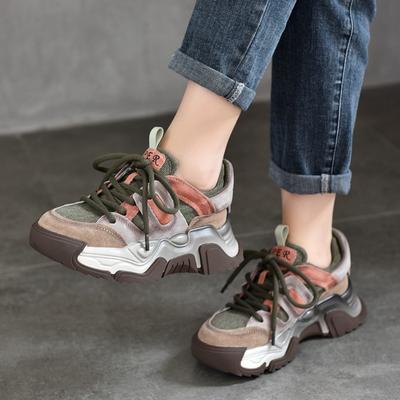 Retro Mixed Colors Sports And Leisure Shoes Genuine Leather Sneakers Versatile Women's Shoes