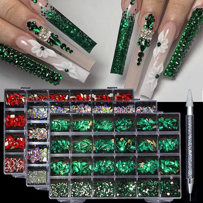 24 Grid/box Nail Diamond Jewelry Set For Nail Art Decorations Nail Flat Bottom Drill Nail Art Rhinestone & Decoration