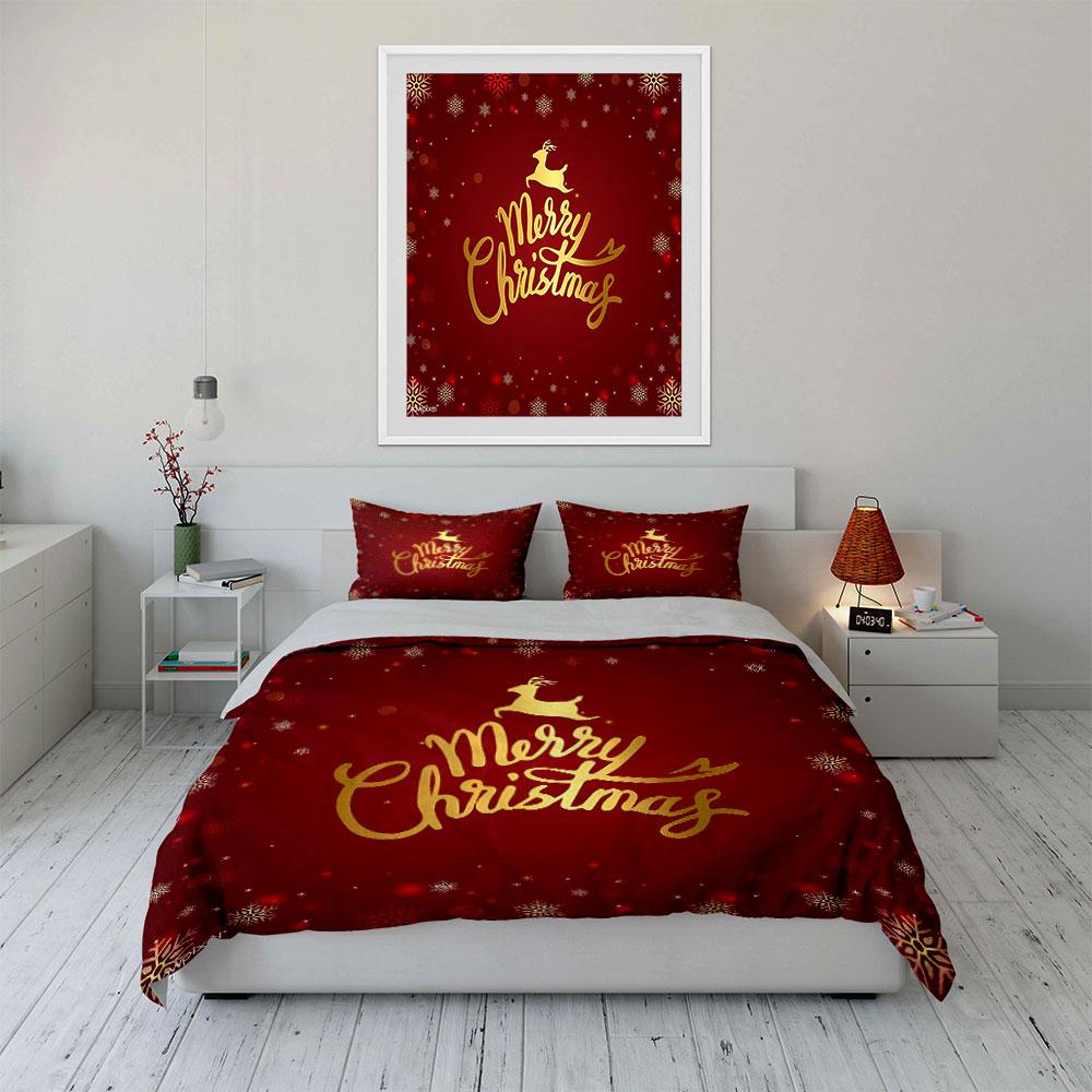 Merry Christmas Red Festive Set Bedding Duvet Cover Set Duvet Cover Pillowcases  (1*Duvet Cover 2*Pillowcases, Without Duvet Insert)