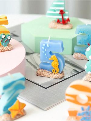 Geburtstagszahlenkerzen Cartoon Strandthema Kerzen Kuchenaufsatz Backzubehör Geburtstagsfeier Feiern Dekor