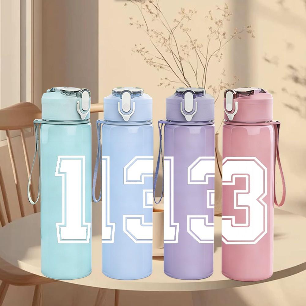 1PC Number Thirteen White Pattern 750ml Color Plastic Sports Water Bottle Leakproof Flip Straw Lid Suitable for Sports Office Home Use
