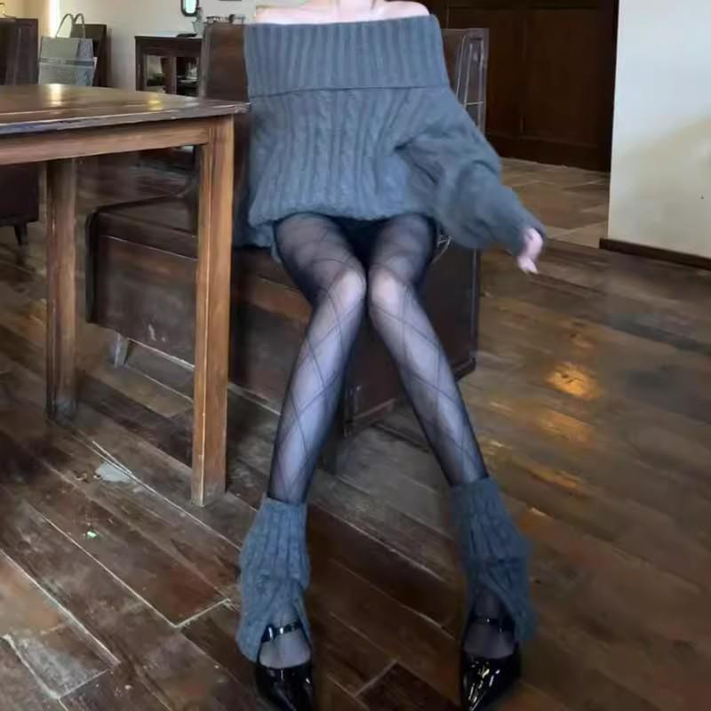 Women's Pure Desire Black Argyle Fishnet Pantyhose: Sexy Silk Niche Design for Spring and Autumn
