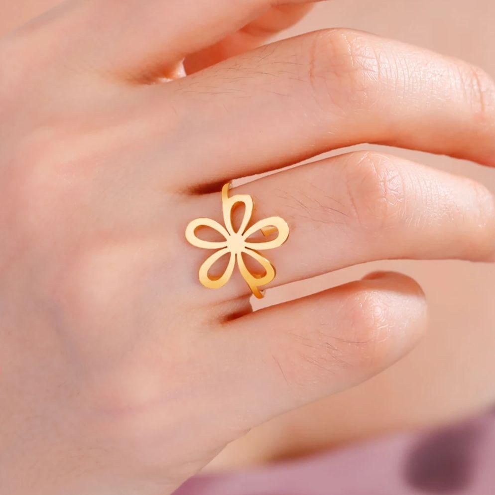 Teamer Cute Flower Ring Stainless Steel Gold Color Finger Rings Women Fashion Jewelry Romantic Birthday Gift Wholesale 2026 New