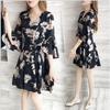 Summer Women's Sexy Pleated Beach Skirt Printed Casual Mid-length Dress