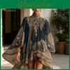 Dress Print Bohemian Floral Boho High Neck Irregular Chiffon Mini For Women Retro Style Long Sleeve Flowy Party Cocktail Dress Summer Beach Vacation