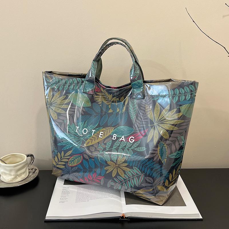 Women's PVC Tote Bag Floral Print Waterproof Fashion Shopping Bag