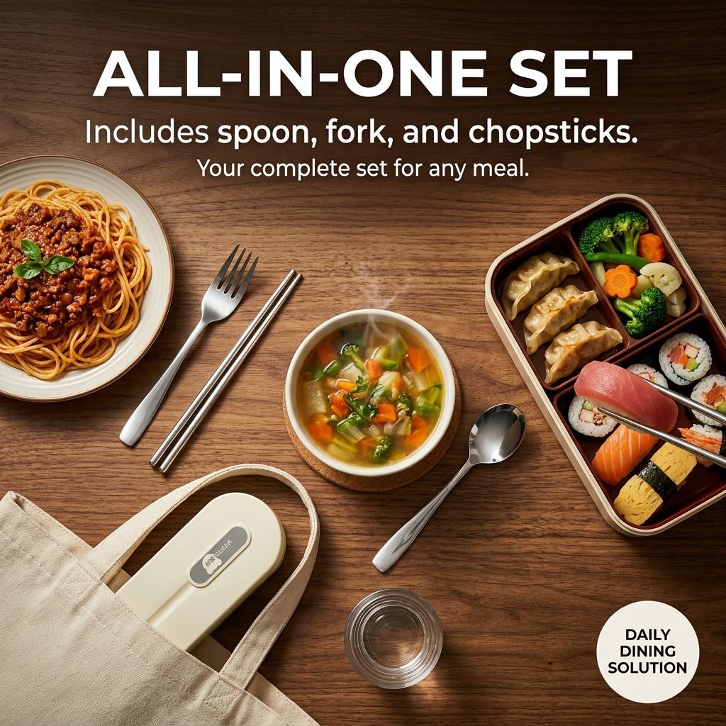 Portable Stainless Steel Cutlery Silverware Set Spoons Forks Chopsticks Tableware with Organizer Case Kids Travel School Lunch