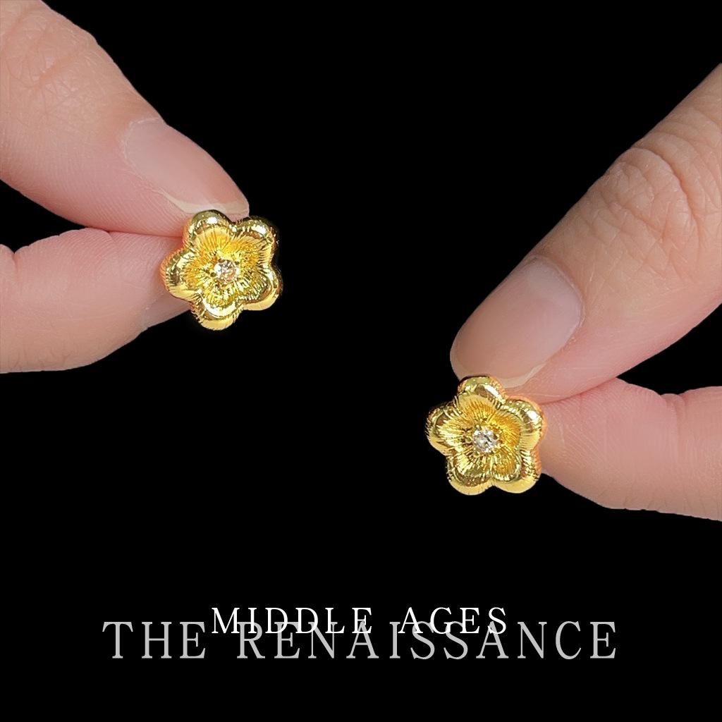 Vintage brushed zircon flower stud earrings French elegant earrings women