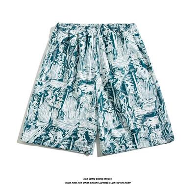 Buz İpek Havalı Hawaii Plaj Şortu Erkek Yaz İnce Tasarım Japon Retro Amerikan Trend Marka Rahat Beş Çeyrek Pantolon