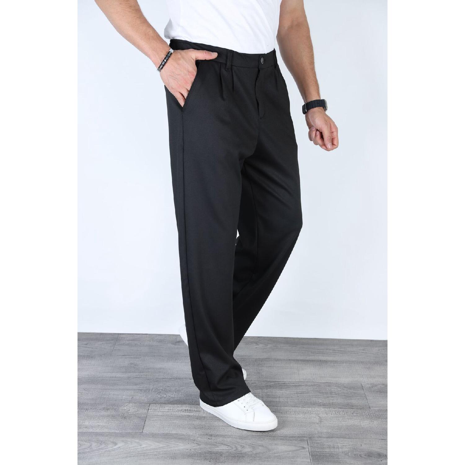 

Double Pleated Winter Knitted Elastic Waist Comfortable Cut Classic Wide Leg Baggy Pants S чорний