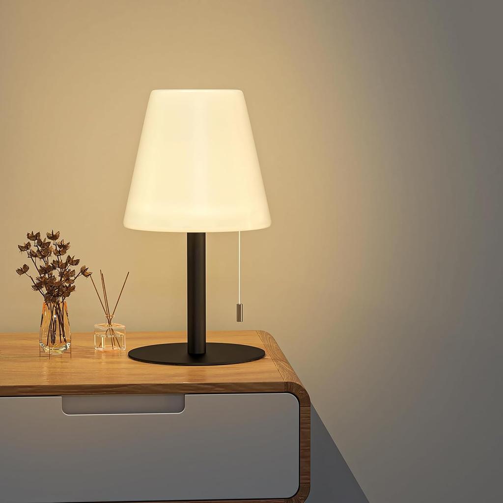 Outdoor Table Lamp/Portable LED Cordless Lamp/Rechargeable Battery lamp/ 2- Level Brightness/2 Lighting Modes/IP44 Waterproof/Metal Light Post and