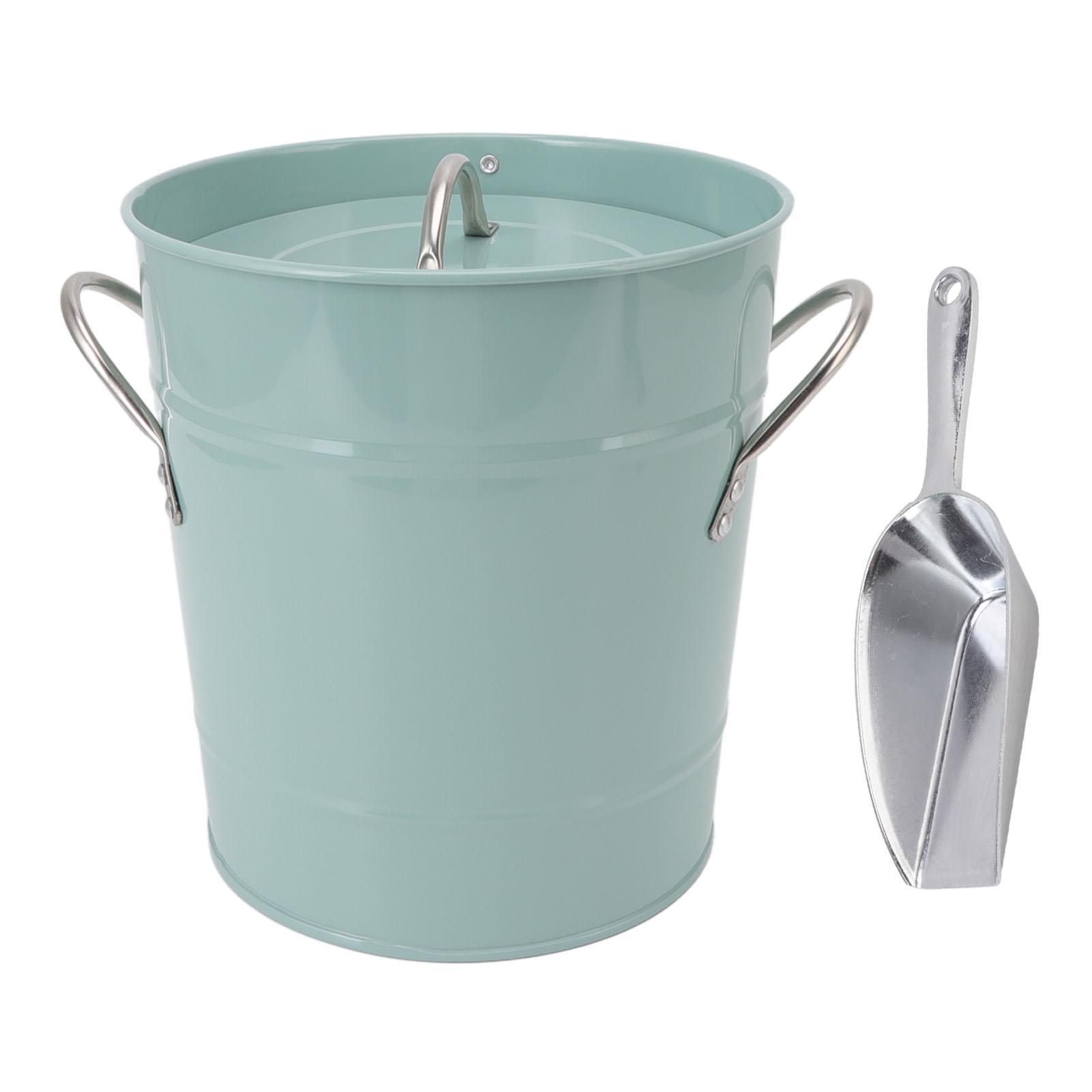 Konnwei Blue Round Ice Bucket Multipurpose Safe Galvanized Ice Buckets With Lid And Ice Shovel For Bar Restaurant Party