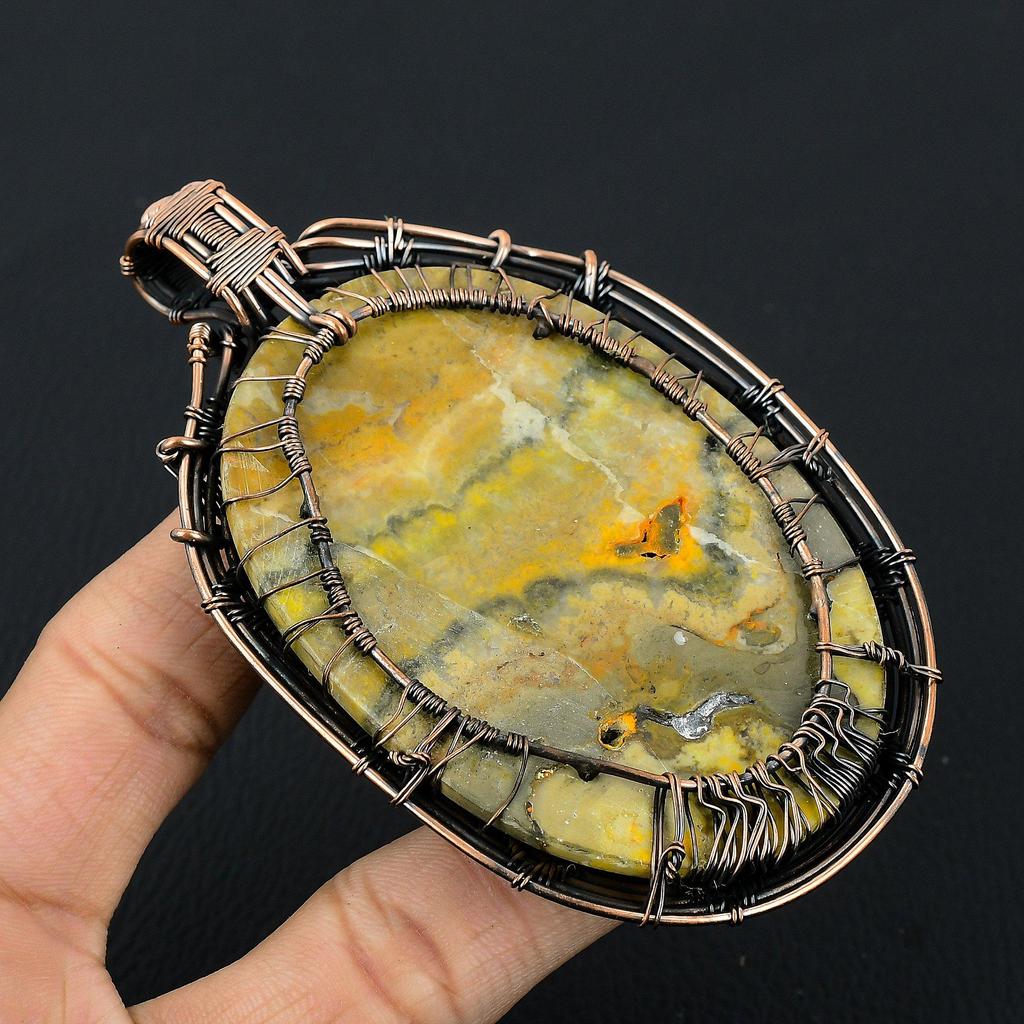 Tree Of Life Bumblebee Jasper Pendant, 999 Copper Wire Wrapped Gemstone Jewelry, Handmade Pendant, For Mother Day