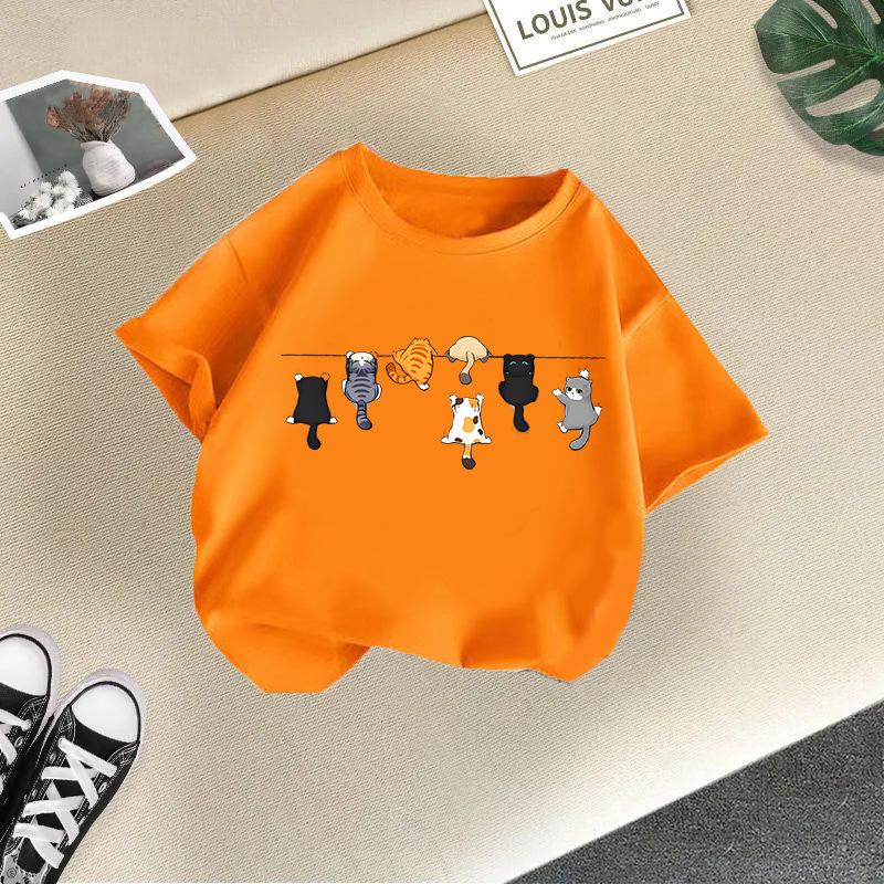 Children's Casual Short-sleeved T-shirt - Summer Boys' and Girls' Casual Cute Cat T-shirt