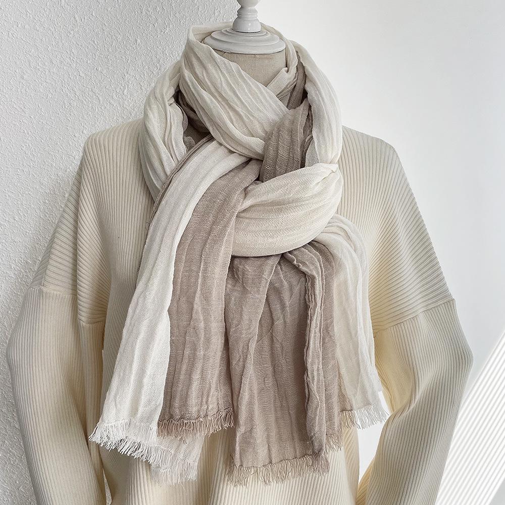 Autumn/Winter Cotton-Linen Color Block Scarf: Korean-Style Shawl for Women & Men