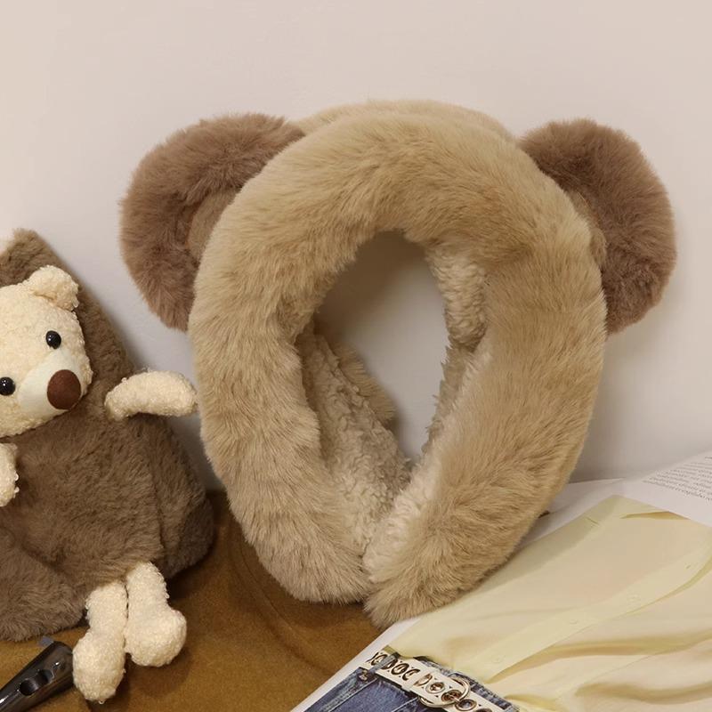 Winter Bear Earband: Fleece-Lined Windproof Cycling Earmuffs for Women & Students