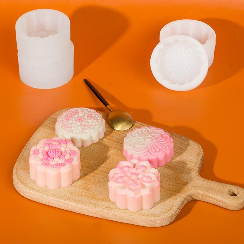 Round Silicone Mooncake Mold Mung Bean Cake Baking Tool Candle Making Kit