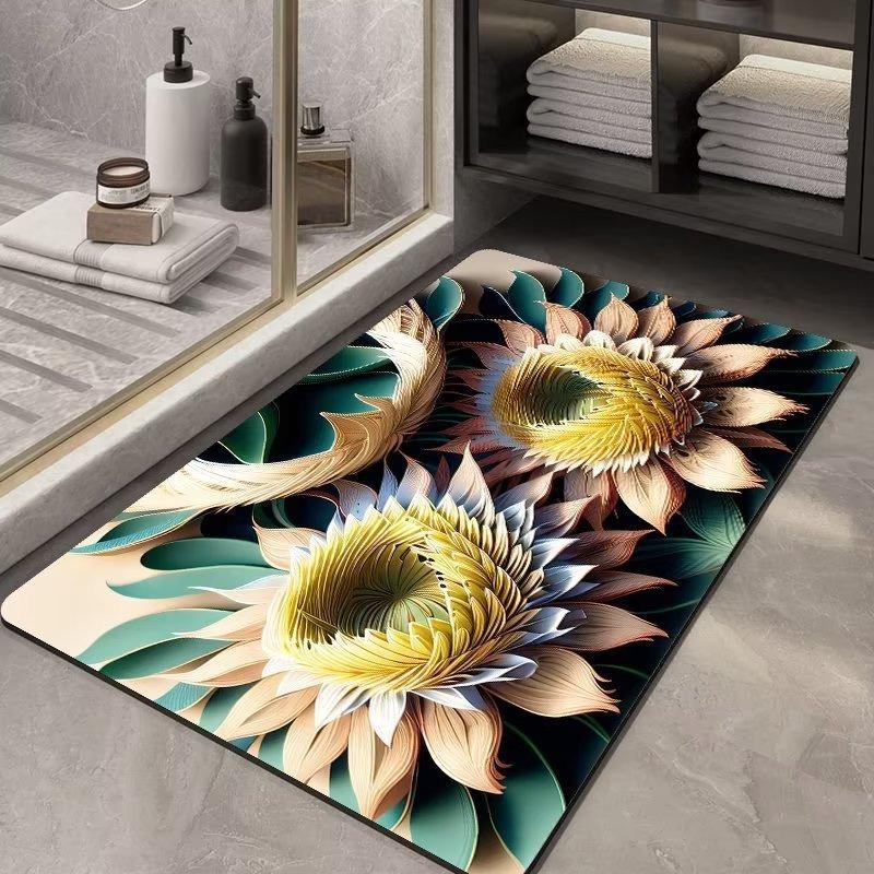 Nordic Classic Flowers Print Bath Mat Bathroom Non-slip Shower Foot Mats Absorbent Quick Dry Toilet Rugs Carpet Doormat Washable