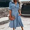 Cross-Border Women's Denim Shorts: Buttoned, Slim Fit, Half-Body Print, Casual, Elastic, Versatile Hot Pants