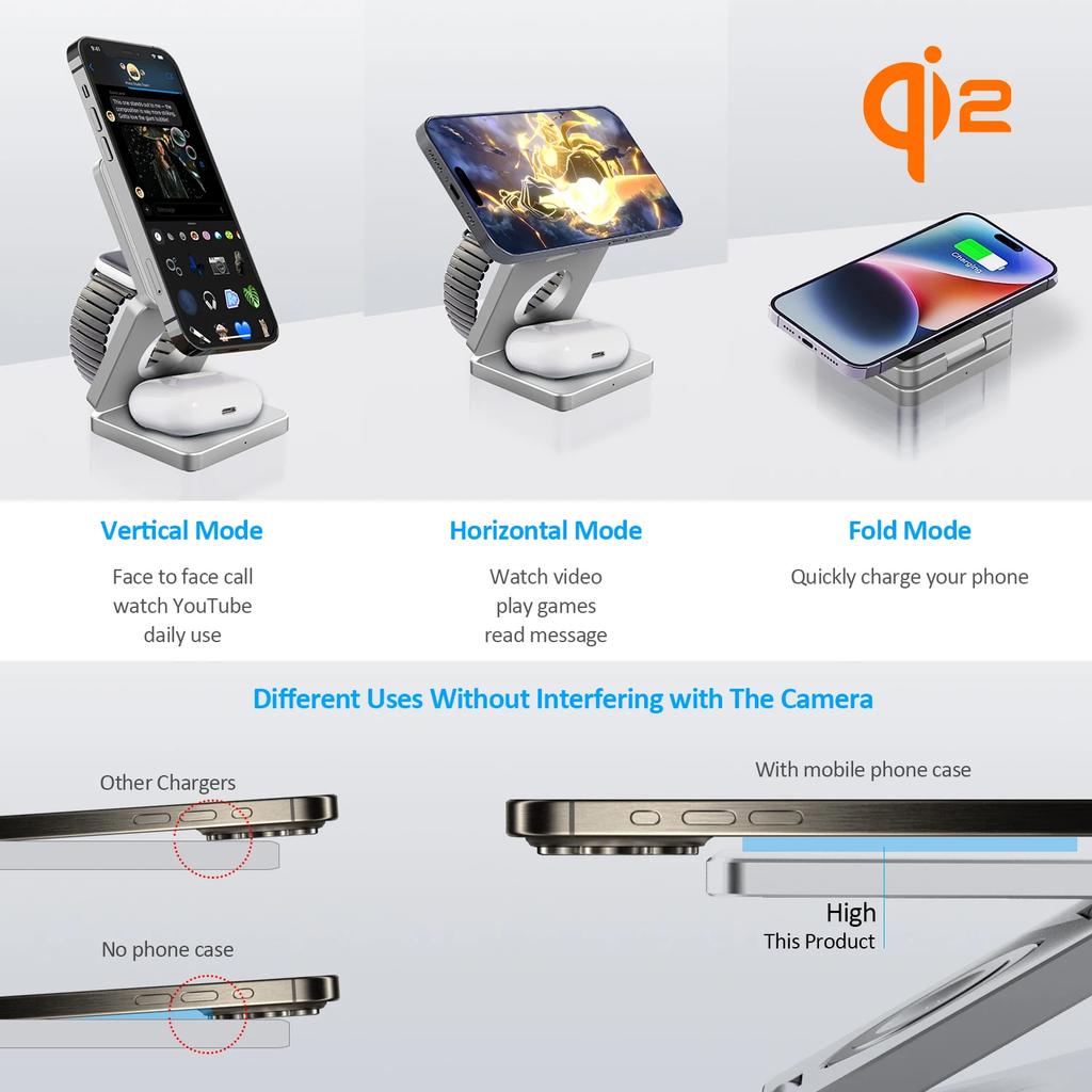 Qi2 3 In 1 15W Magnetic Wireless Charger for Iphone 16 15 14 13 Fast Charging Folding for Watch Airpods Wireless Charger