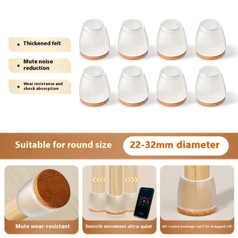 8Pcs 22-32mm Chair Leg Caps Noise Reducing Circular Furniture Feet Protective Cover Anti-Slip Floor Pads for Home