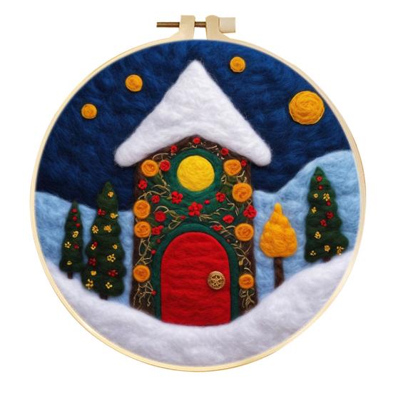 Christmas Needle Felting Kit Holiday Felt Painting Set for Beginners Starter Needle Felting DIY Craft Kit with Pad Needles Wool Decorative Frame